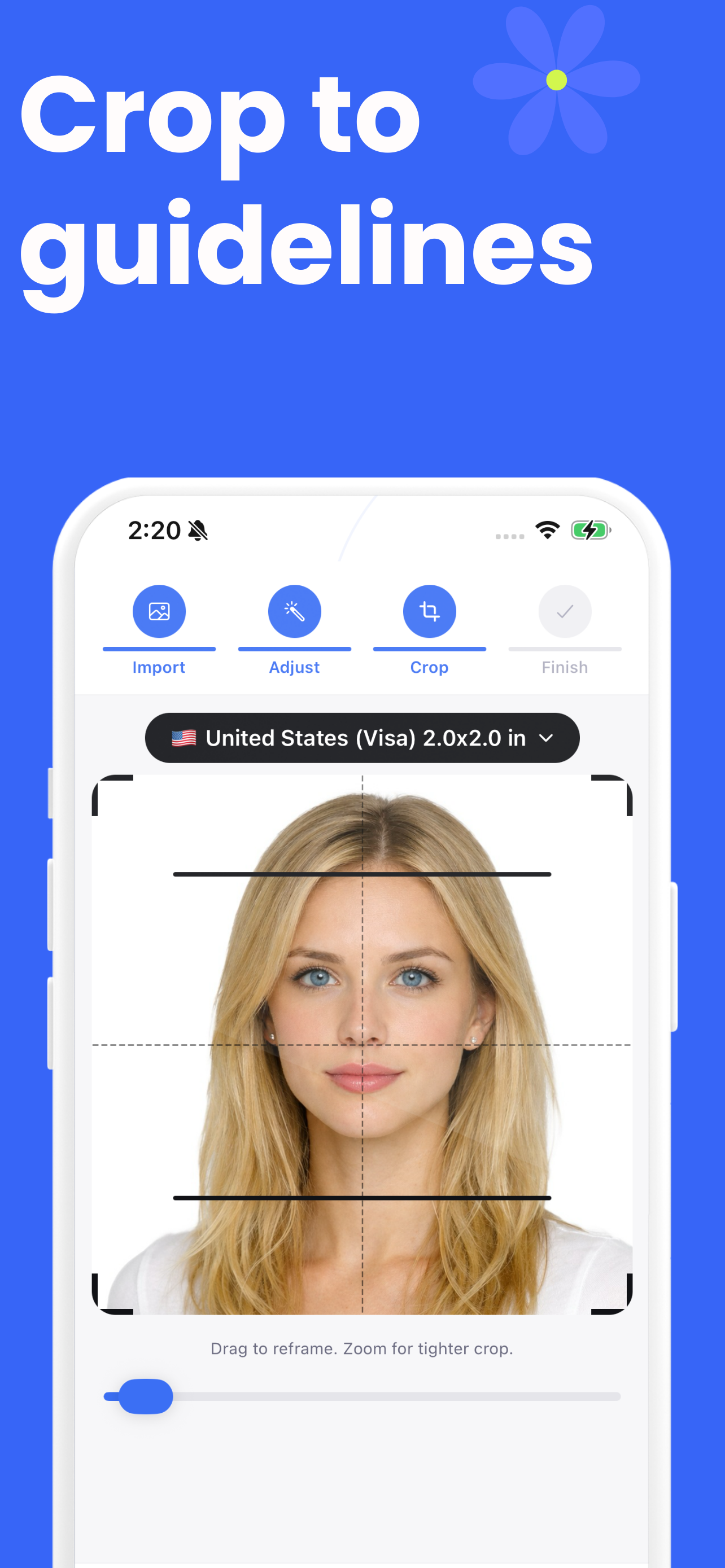 The in-app camera with a live face guide.